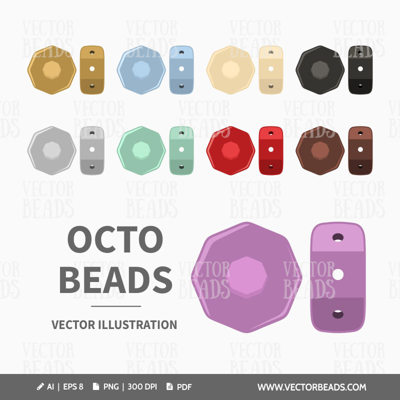 Czech Octo Pressed Glass 8 mm Beads Octo 3-hole beads vector art