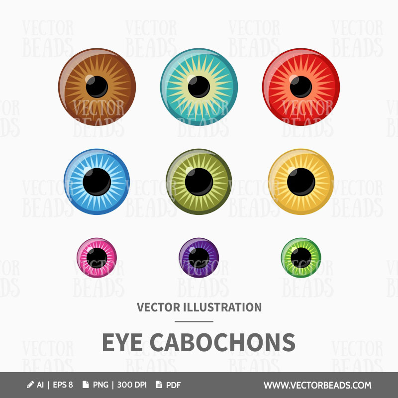 Glass eye cabochons Cabochon eyes vector illustration