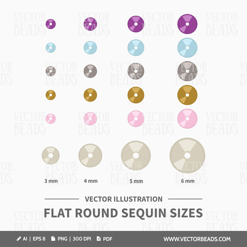 Flat round sequins size Flat round sequins size illustration