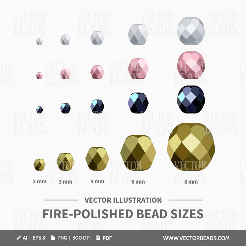 Round fire-polished beads sizes Fire polished bead sizes illustration