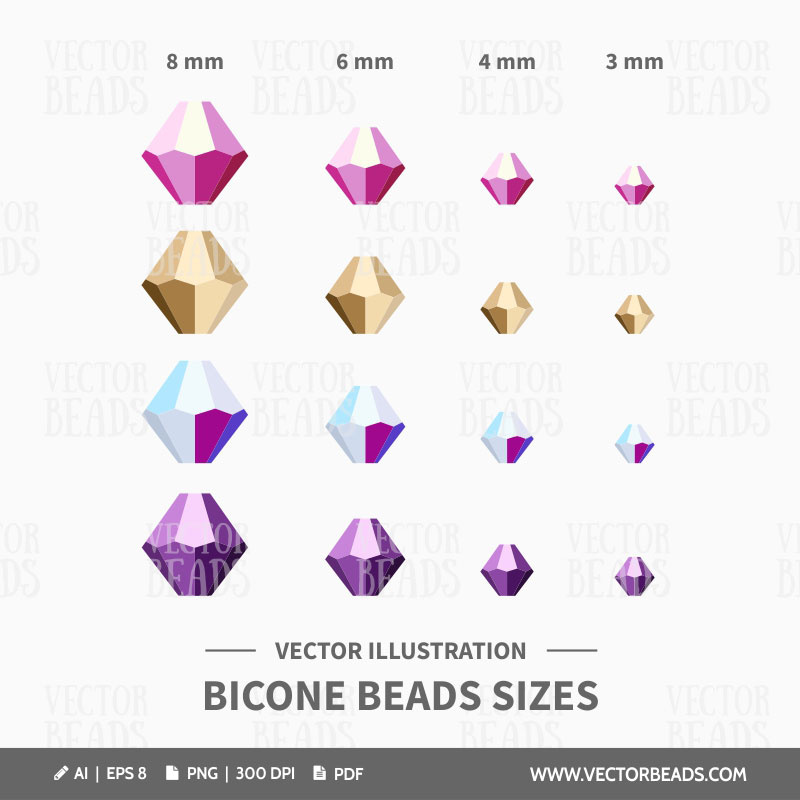 Bicone beads sizes illustration Bicone beads sizes illustration