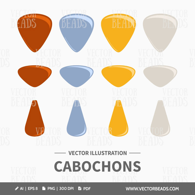 Colorful cabochons for jewelry Drop shaped cabochons clipart set