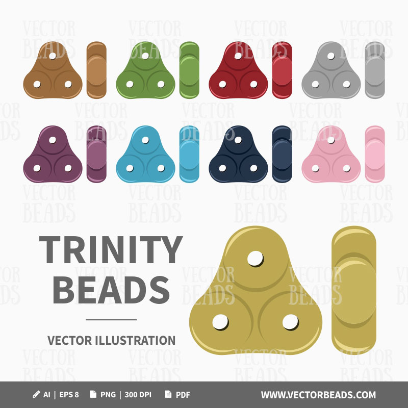 Three hole trinity beads 6x6mm Three hole trinity vector beads